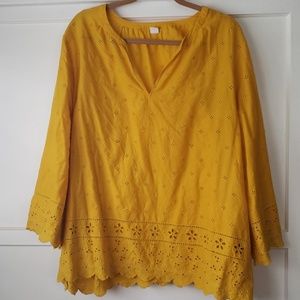 On trend mustard yellow blouse